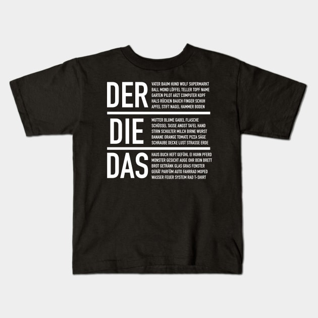German Articles - German Language Cheatsheet Kids T-Shirt by Hidden Verb